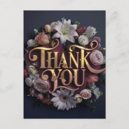 Elegant Floral “Thank You” Gold Lettering Design Postkarte
