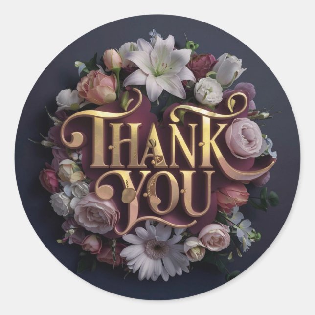 Elegant Floral “Thank You” Gold Lettering Design Runder Aufkleber (Vorderseite)