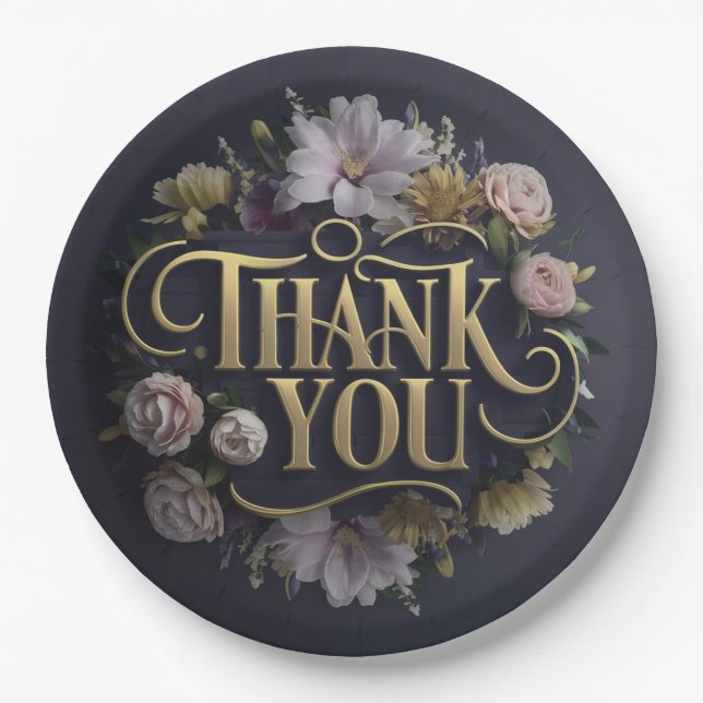  Elegant Floral “Thank You”  Pappteller (Vorderseite)