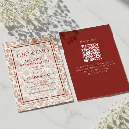 Elegant Floral Toile QR Code Wedding Details Begleitkarte