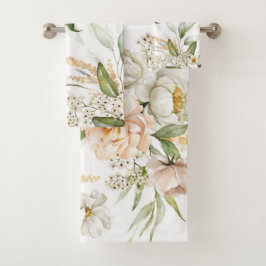 Elegant floral towels with soft, pastel flowers  badhandtuch set