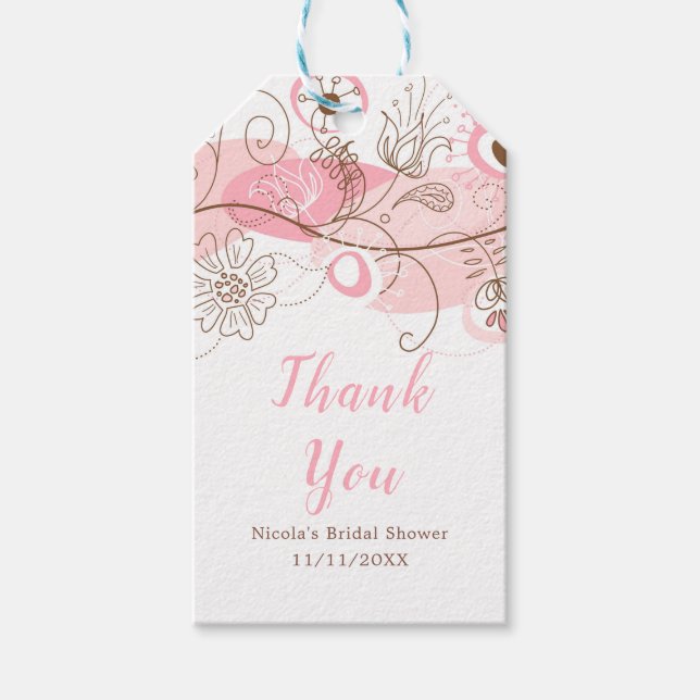 Elegant Floral Twist Bridal Shower in Pink Geschenkanhänger (Vorderseite)