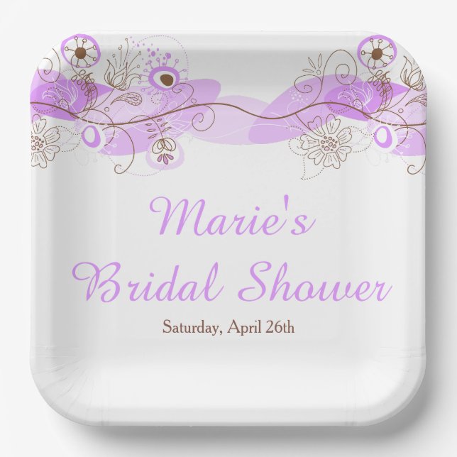 Elegant Floral Twist Bridal Shower in Purple Pappteller (Vorderseite)