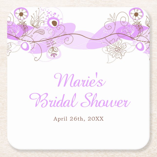 Elegant Floral Twist Bridal Shower in Purple Rechteckiger Pappuntersetzer (Vorderseite)