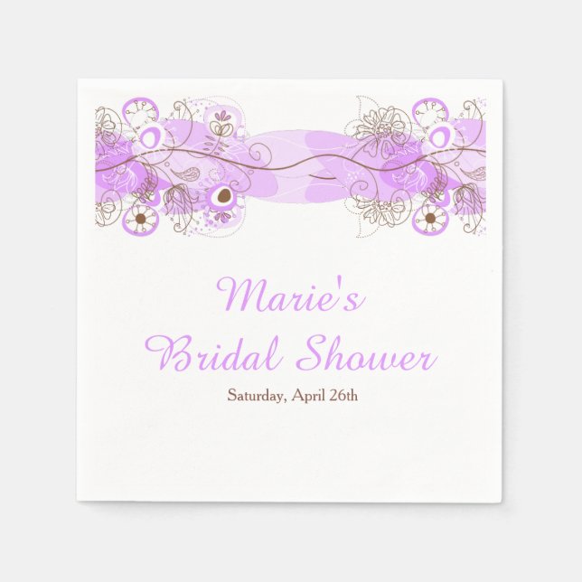 Elegant Floral Twist Bridal Shower in Purple Serviette (Vorderseite)