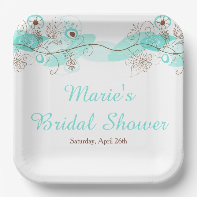 Elegant Floral Twist Bridal Shower in Turquoise Pappteller (Vorderseite)