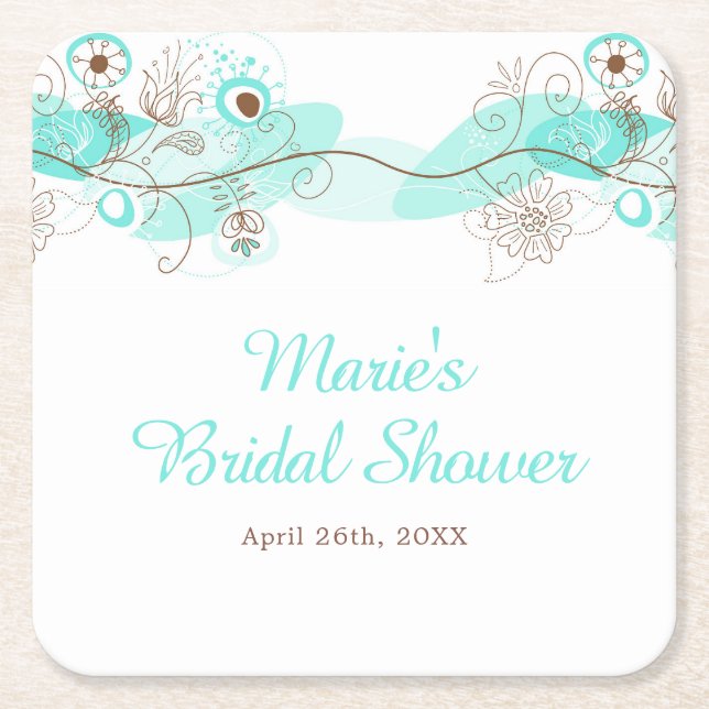 Elegant Floral Twist Bridal Shower in Turquoise Rechteckiger Pappuntersetzer (Vorderseite)