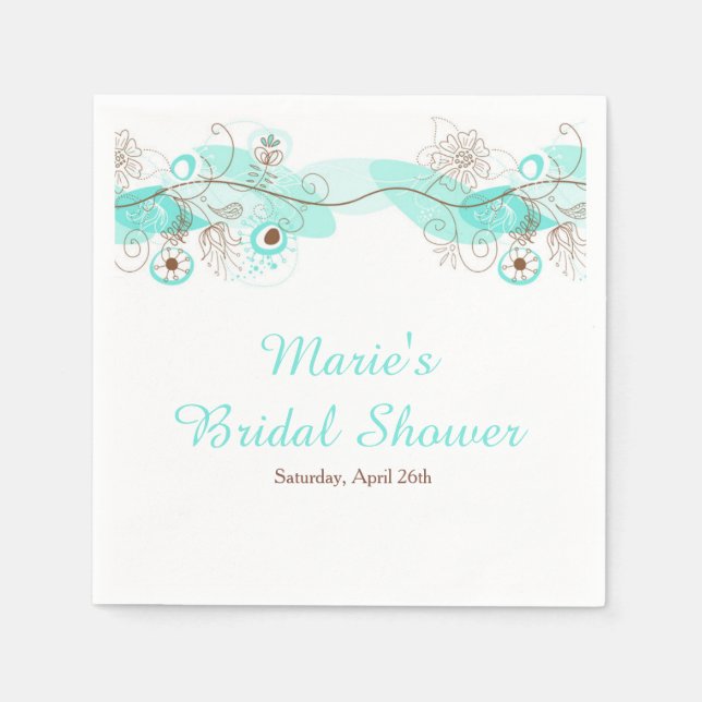 Elegant Floral Twist Bridal Shower in Turquoise Serviette (Vorderseite)