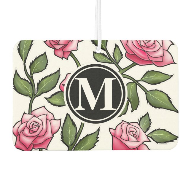Elegant Floral und Monogramm Autolufterfrischer (Vorderseite)