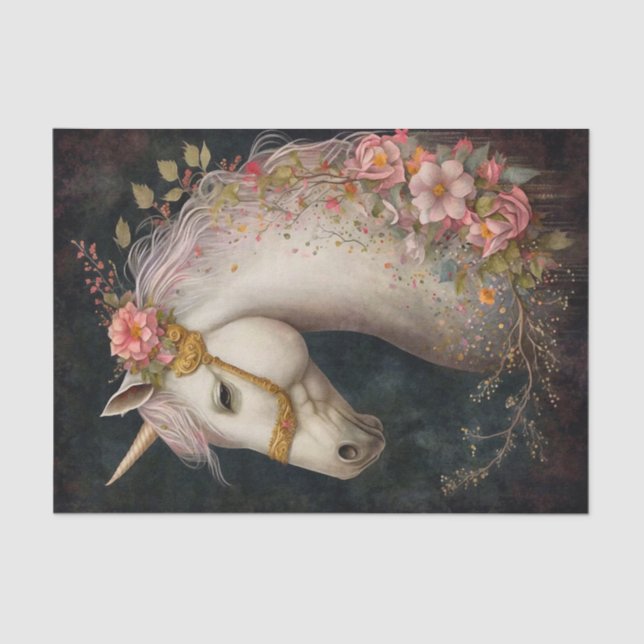 Elegant Floral Unicorn Seidenpapier (Vorderseite)