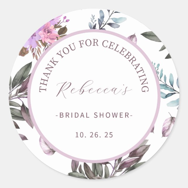 Elegant Floral Vielen Dank Brautparty Runder Aufkleber (Vorderseite)