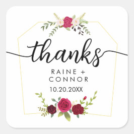 Elegant floral Vielen Dank für Ihre Hochzeit Quadratischer Aufkleber