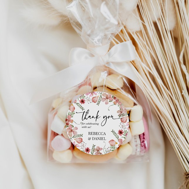 Elegant Floral Vielen Dank Gastgeschenk Hochzeit A Runder Aufkleber (Von Creator hochgeladen)