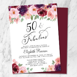 Elegant Floral Virtual 50. Geburtstagsparty Einladung