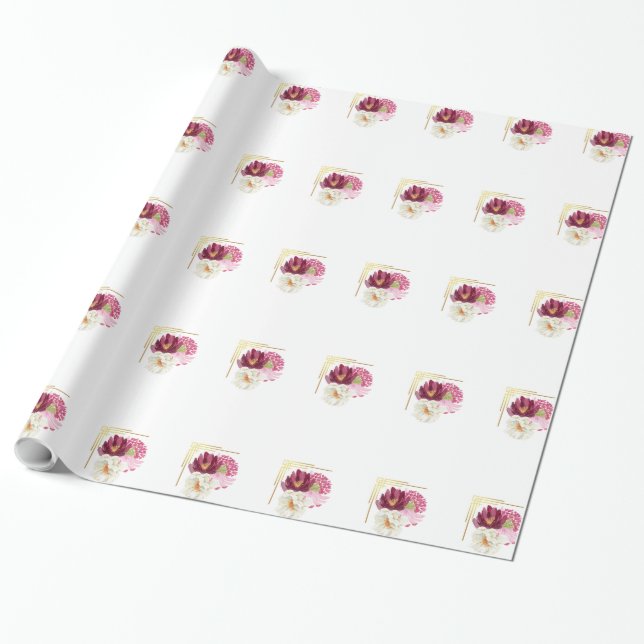 Elegant Floral Watercolor Birthday Wrapping Paper Geschenkpapier (Ungerollt)