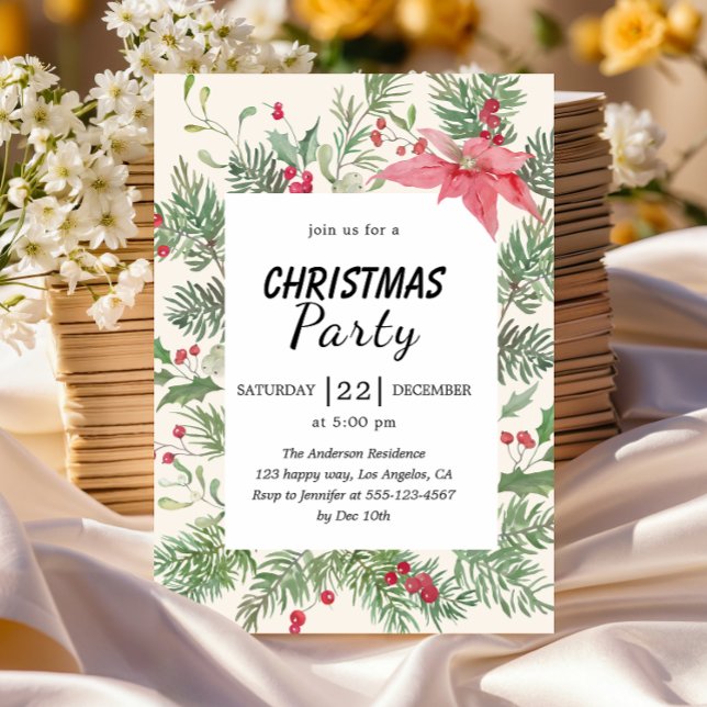 Elegant Floral Watercolor Christmas Party  Einladung (Von Creator hochgeladen)