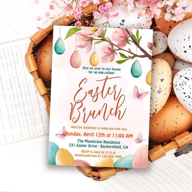 Elegant Floral Watercolor Egg Hunt & Easter Brunch Einladung (Von Creator hochgeladen)
