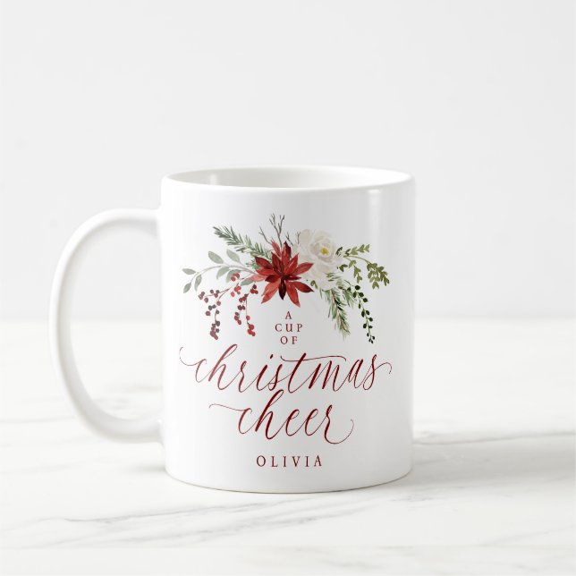 Elegant Floral Watercolor Greenery Christmas Kaffeetasse (Links)