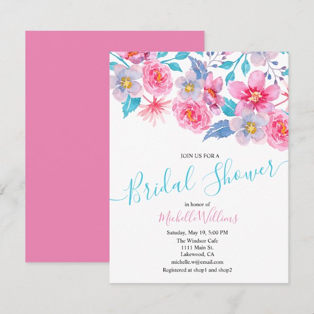 Elegant floral watercolour bridal shower einladung (Vorne/Hinten)