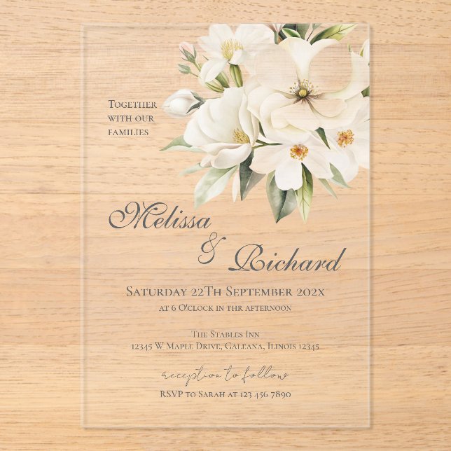 Elegant Floral Wedding Acrylic Invitation Acryleinladungen (Vorderseite)