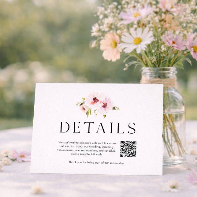 Elegant Floral Wedding Details Card with QR Code RSVP Karte (Von Creator hochgeladen)