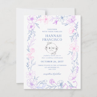 : Elegant Floral Wedding Invitation Card Blue  RSVP Karte