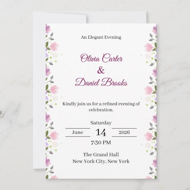 Elegant Floral Wedding Invitation Card Einladung (Vorderseite)