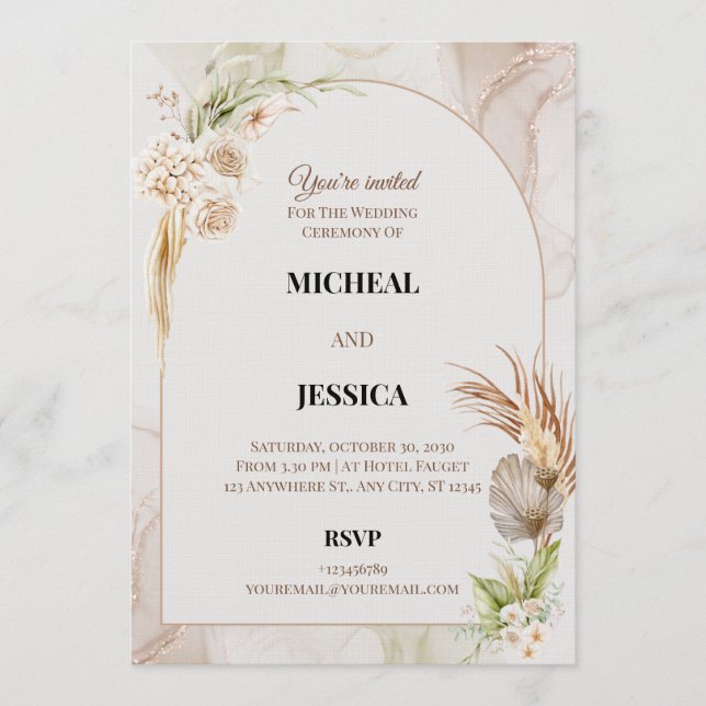 Elegant Floral Wedding Invitation Card Einladung (Vorderseite)