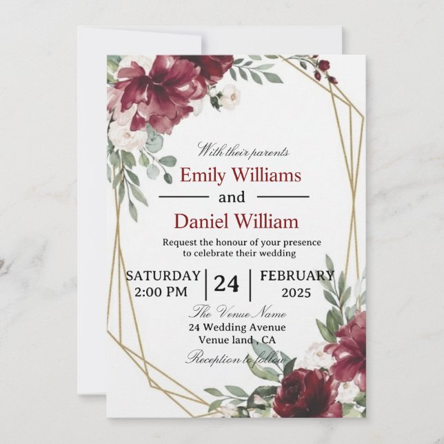 Elegant Floral Wedding Invitation Card Einladung (Vorderseite)
