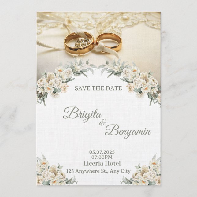 Elegant Floral Wedding Invitation – Customizable  Einladung (Vorderseite)
