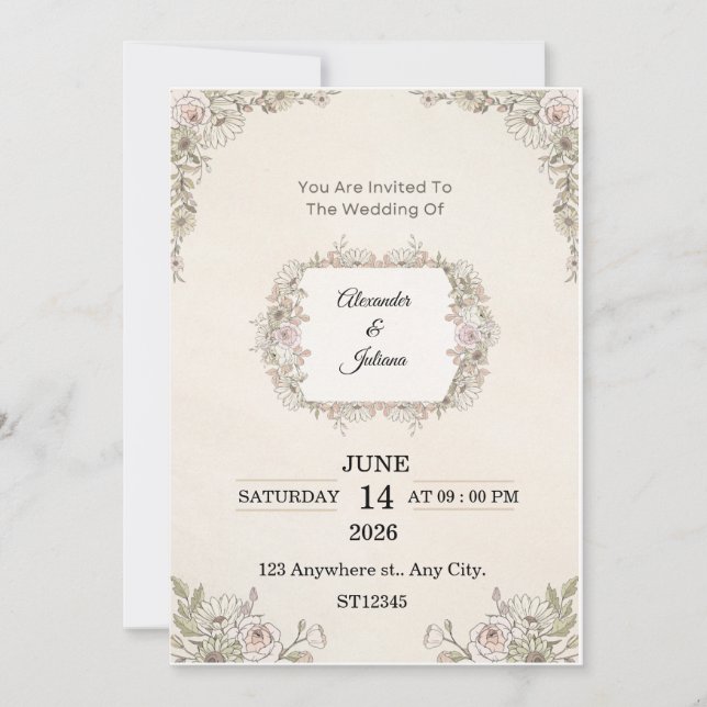 Elegant Floral Wedding Invitation | Editable Moder Einladung (Vorderseite)