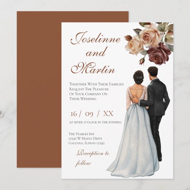 Elegant Floral Wedding Invitation Einladung (Vorne/Hinten)