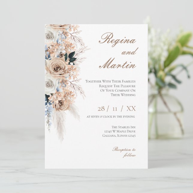 Elegant Floral Wedding Invitation Einladung (Stehend Vorderseite)