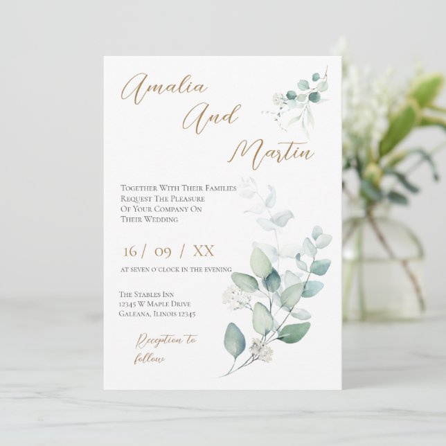 Elegant Floral Wedding Invitation Einladung (Stehend Vorderseite)