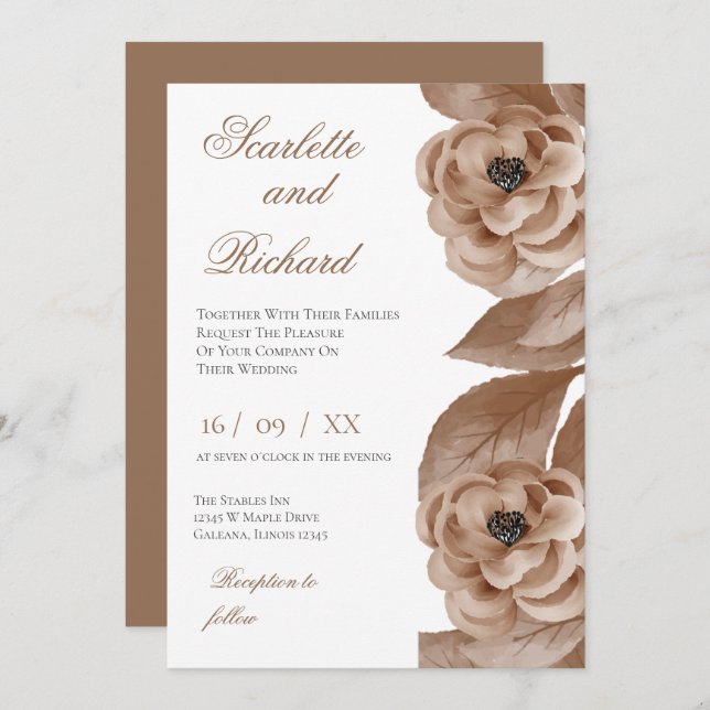 Elegant Floral Wedding Invitation Einladung (Vorne/Hinten)