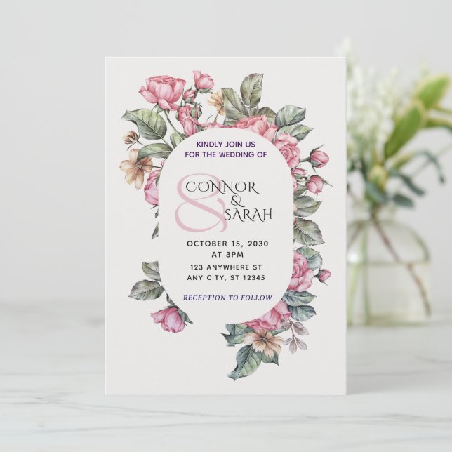 Elegant Floral Wedding Invitation – Minimalist Des Einladung (Stehend Vorderseite)