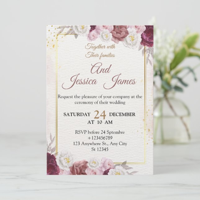 Elegant Floral Wedding Invitation Modern card Einladung (Stehend Vorderseite)