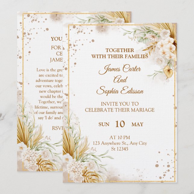 Elegant Floral Wedding Invitation – Modern card Einladung (Vorne/Hinten)
