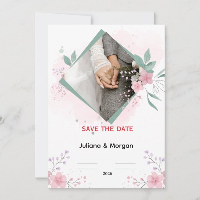 Elegant Floral Wedding Invitation | Romantic Pink  Einladung (Vorderseite)