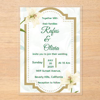 Elegant Floral Wedding Invitation with Gold Frame Acryleinladungen