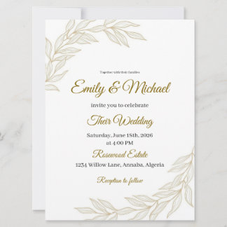Elegant Floral Wedding Invitation with Gold Script Einladung