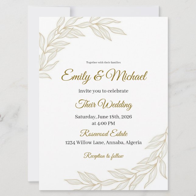 Elegant Floral Wedding Invitation with Gold Script Einladung (Vorderseite)