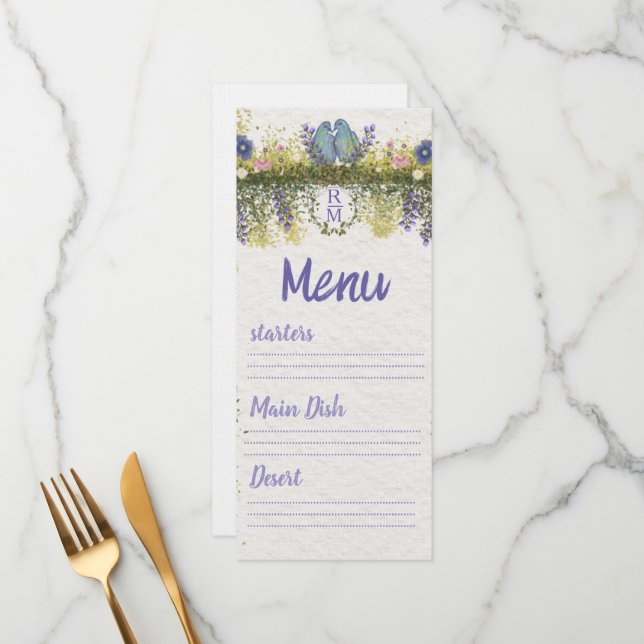 Elegant Floral Wedding Menu Card 4x9. 5 Menükarte (Vorderseite/Rückseite Beispiel)