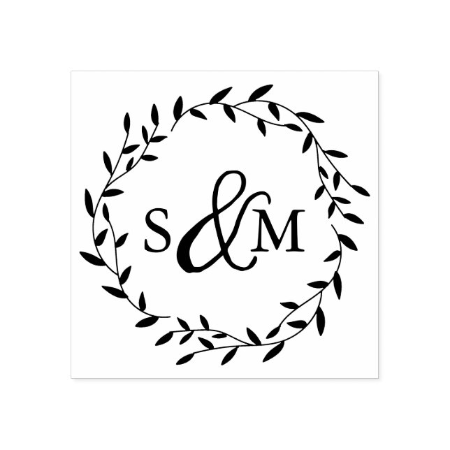 Elegant Floral Wedding Monogram Gummistempel (Prägung)