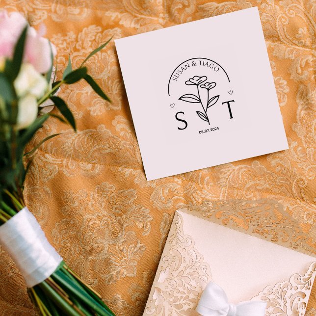 Elegant Floral Wedding Monogram Gummistempel (Von Creator hochgeladen)