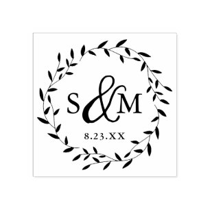 Elegant Floral Wedding Monogram Gummistempel