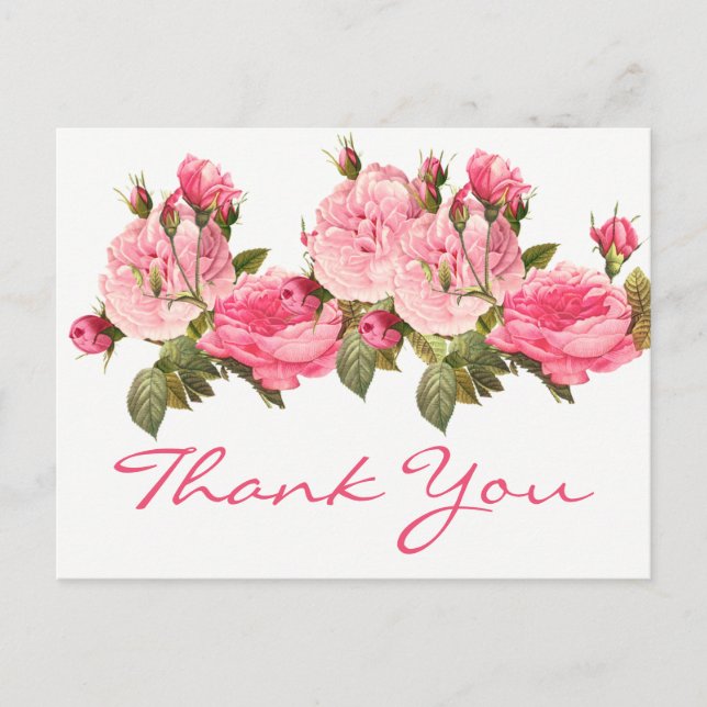 Elegant Floral Wedding Pink Rose Vielen Dank Postkarte (Vorderseite)
