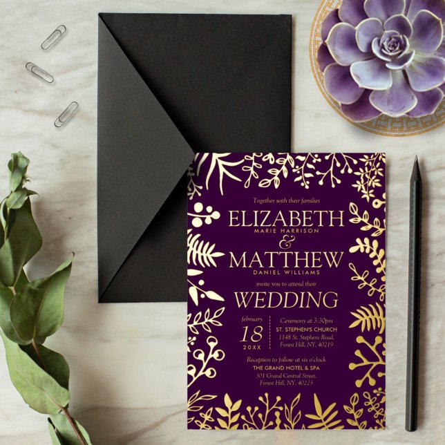 Elegant Floral Wedding Real Folieneinladung (Von Creator hochgeladen)