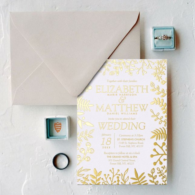 Elegant Floral Wedding Real Folieneinladung (Von Creator hochgeladen)