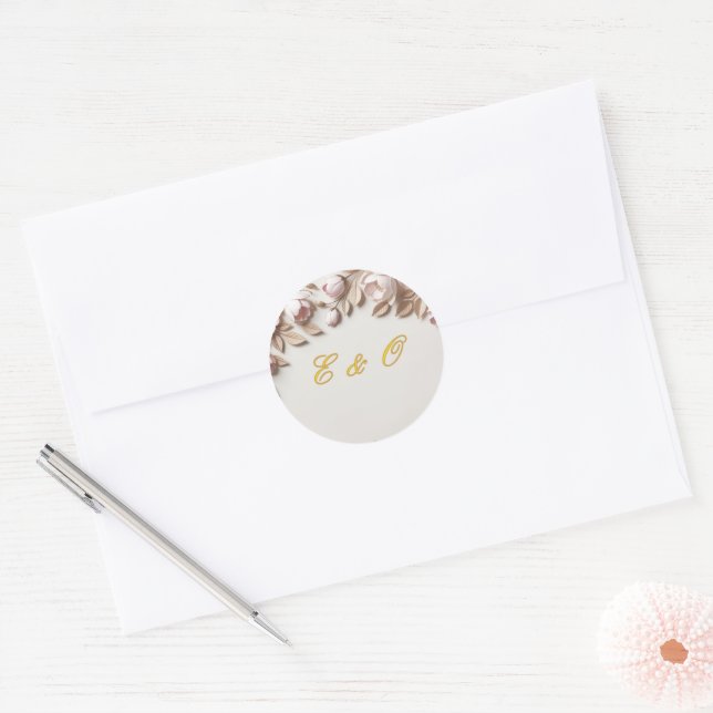 Elegant Floral Wedding Round Sticker (Umschlag)